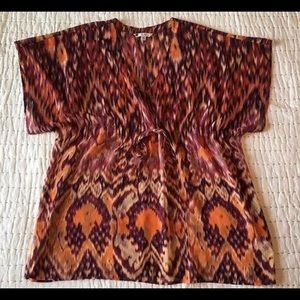CAbi Boho Ikat V-Neck Tunic with Tie Waist